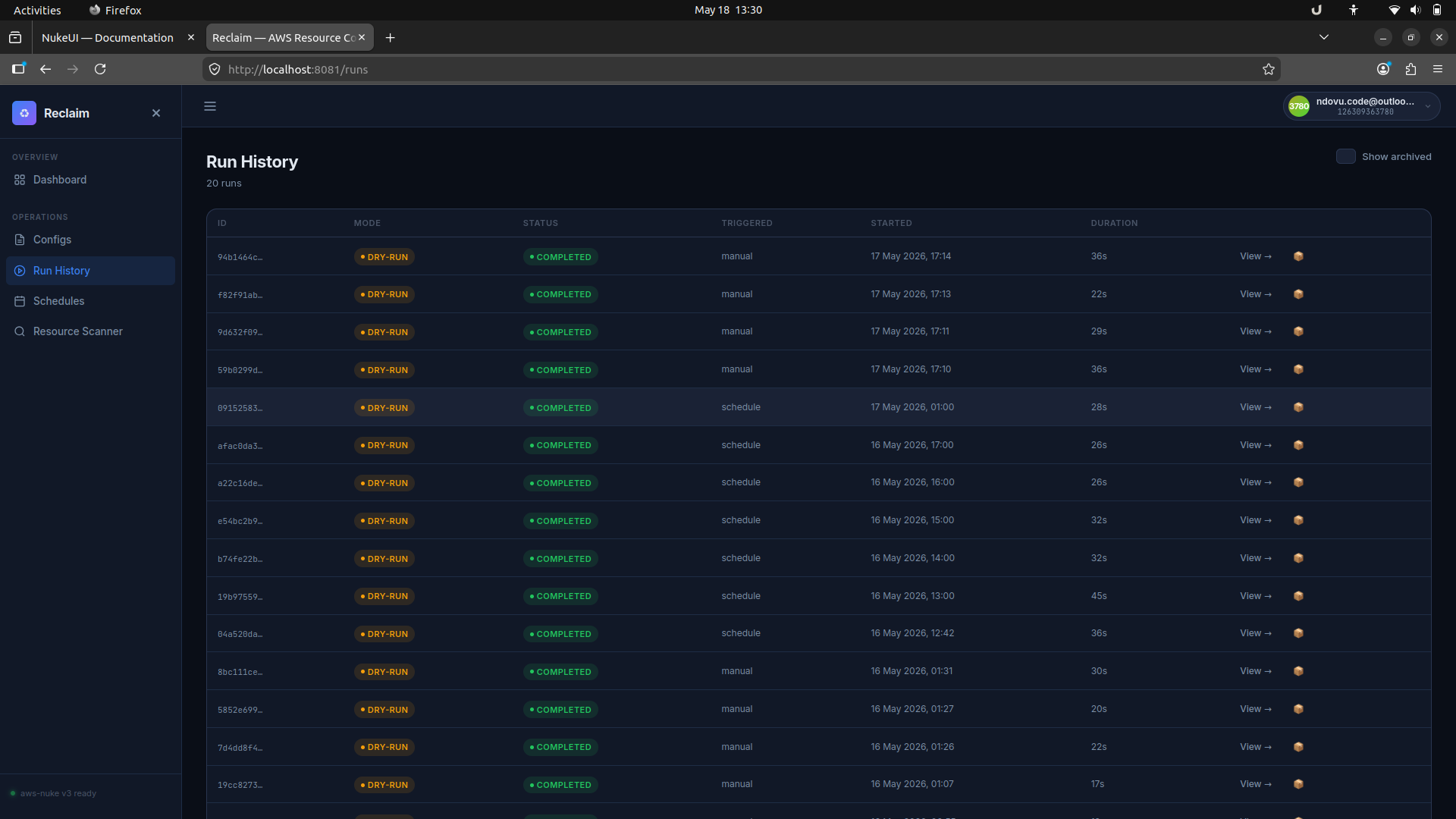 aws-nuke config account and filter settings in Reclaim