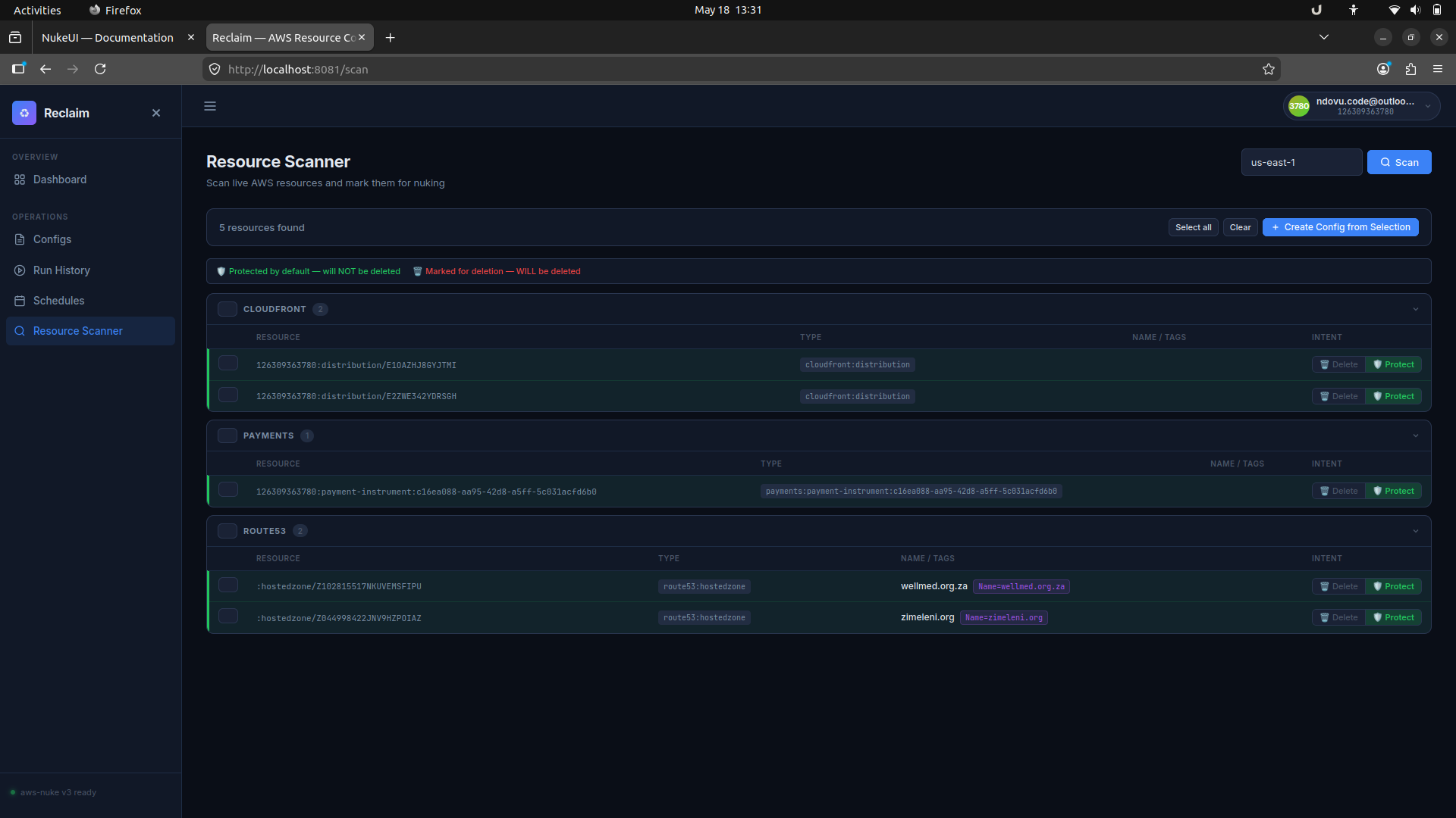 Reclaim AWS resource scanner for building aws-nuke configs