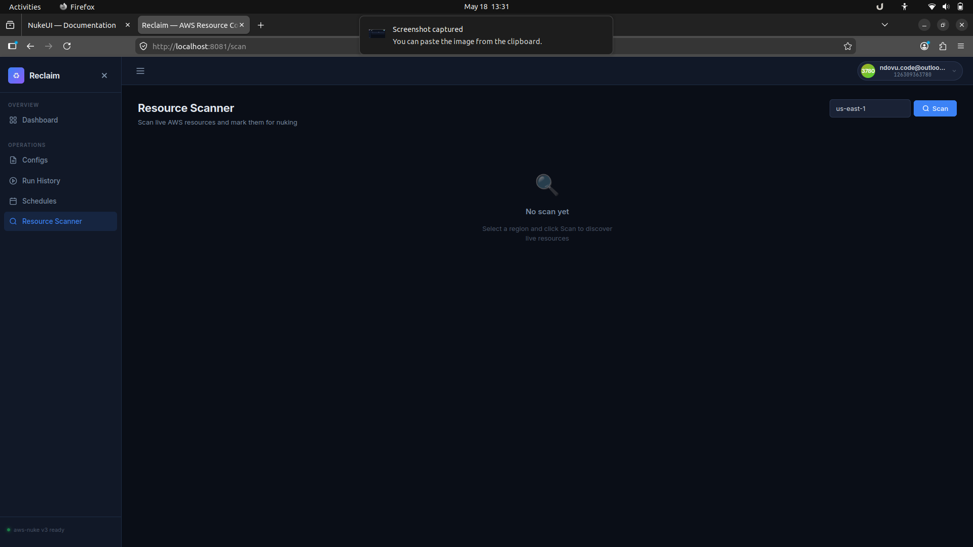 Reclaim new aws-nuke schedule creation dialog